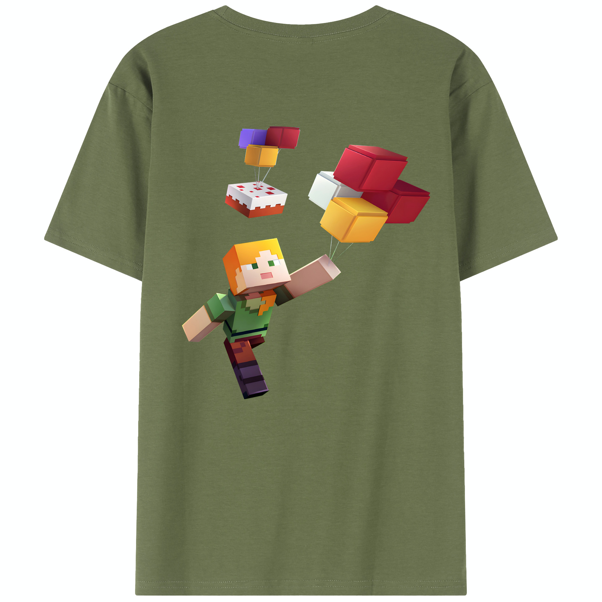 （画像用） マインクラフト ブロックの世界 Minecraft MC Block world 綿100％半袖Tシャツ（背面プリント）